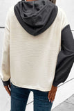 Waffle-Knit Two-Tone Long Sleeve Hoodie - Trendsi
