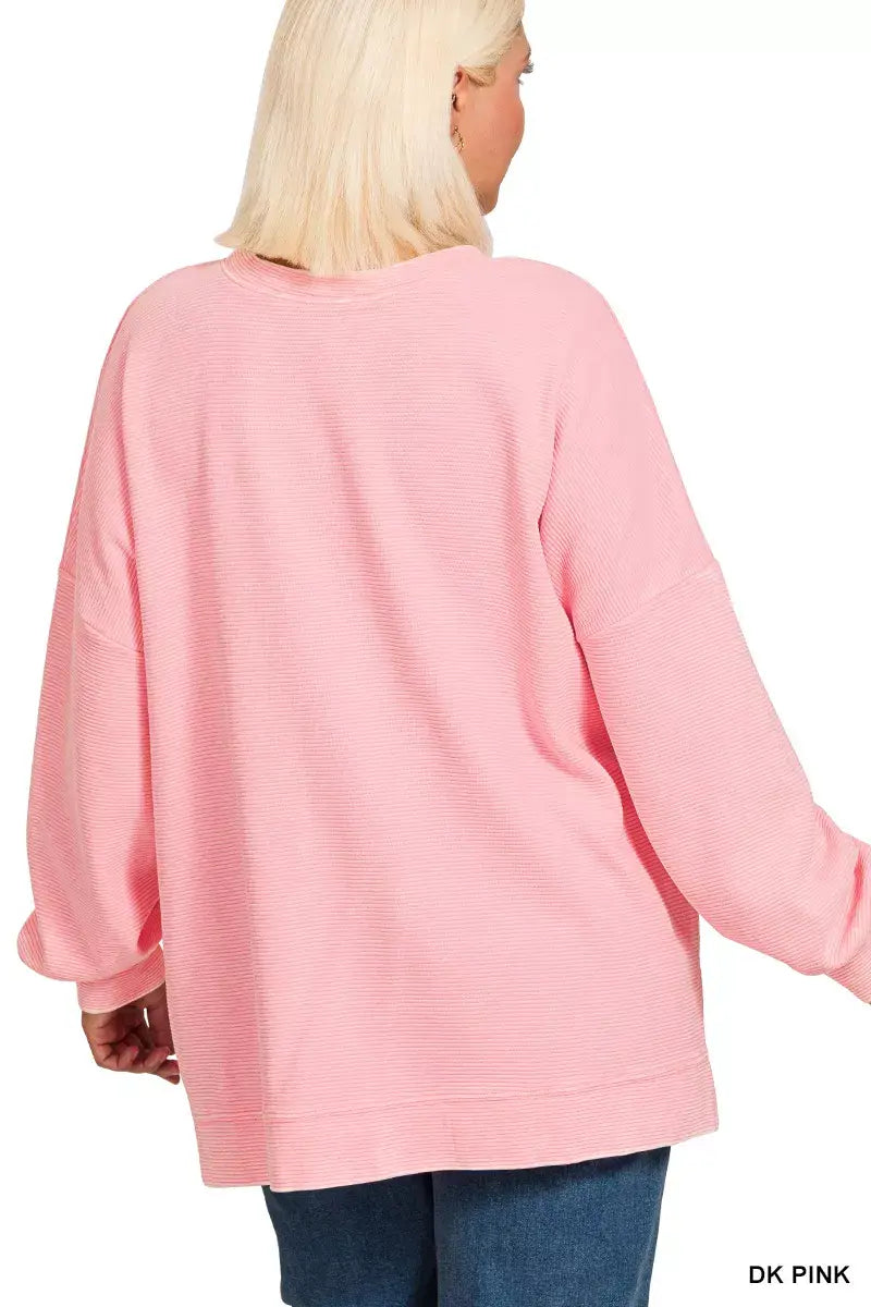 Zenana Full Size Acid Washed Double Ribbed Hi-low Sweatshirt Plus Size - Trendsi - Flyclothing LLC