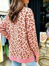 Side Slit Leopard Sweatshirt with Polka Dot Trim - Trendsi - Flyclothing LLC