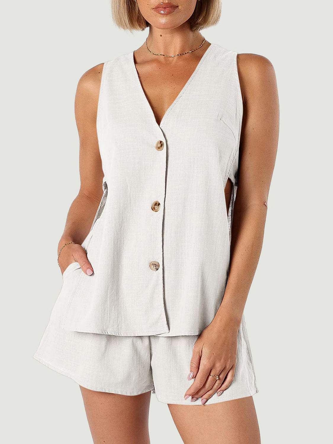 Full Size Button Up Top and Shorts Set - Trendsi - Flyclothing LLC