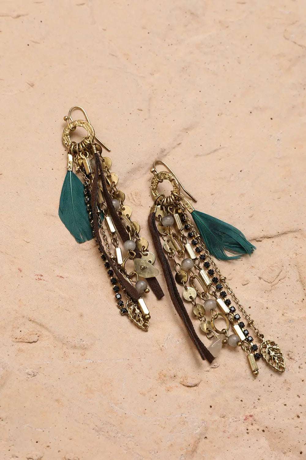 Feather Combo Dangling Earrings - Boho Clothing and Accessories - Flyclothing LLC