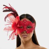 Feather Flower Embellishment Lace Masquerade Halloween Party Mask - Madeline Love - Flyclothing LLC