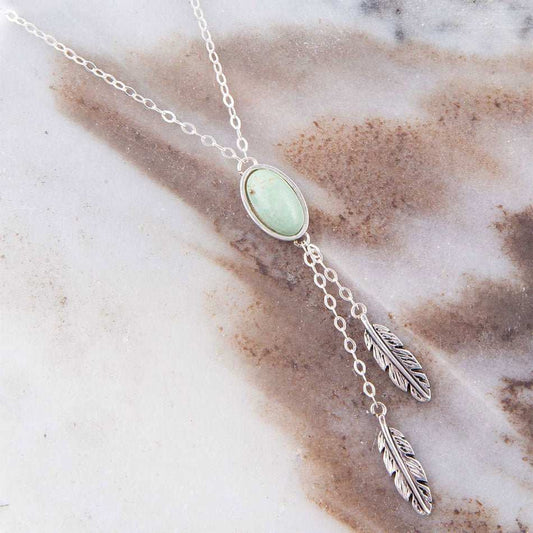 Feather Green Turquoise and Sterling Silver Necklace - Barse Jewelry - Flyclothing LLC