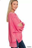 Zenana Acid Washed Batwing Sleeve Fleece Sweatshirt - Trendsi - Flyclothing LLC