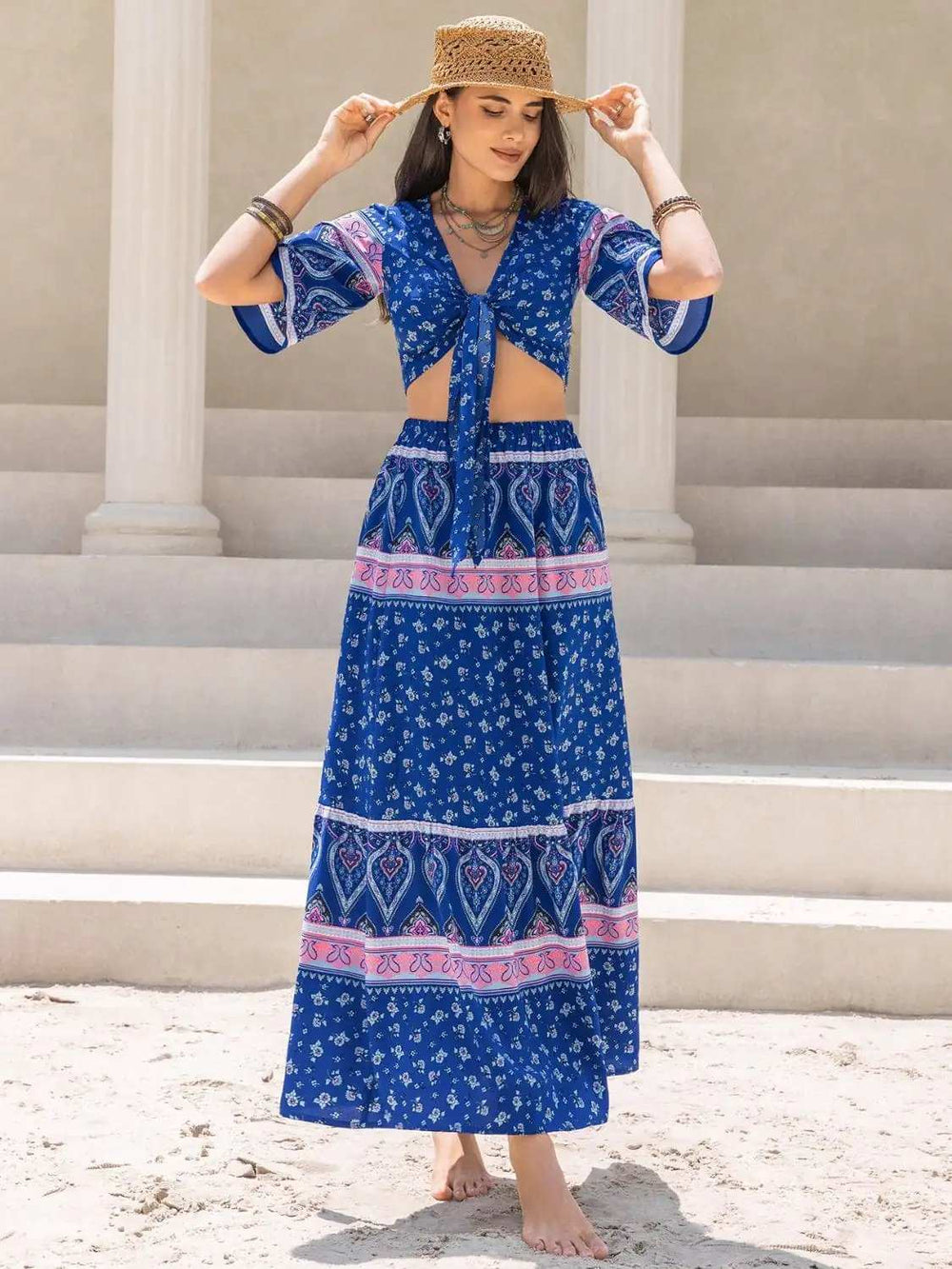 Printed Flutter Sleeve Top and Skirt Set - Trendsi - Flyclothing LLC