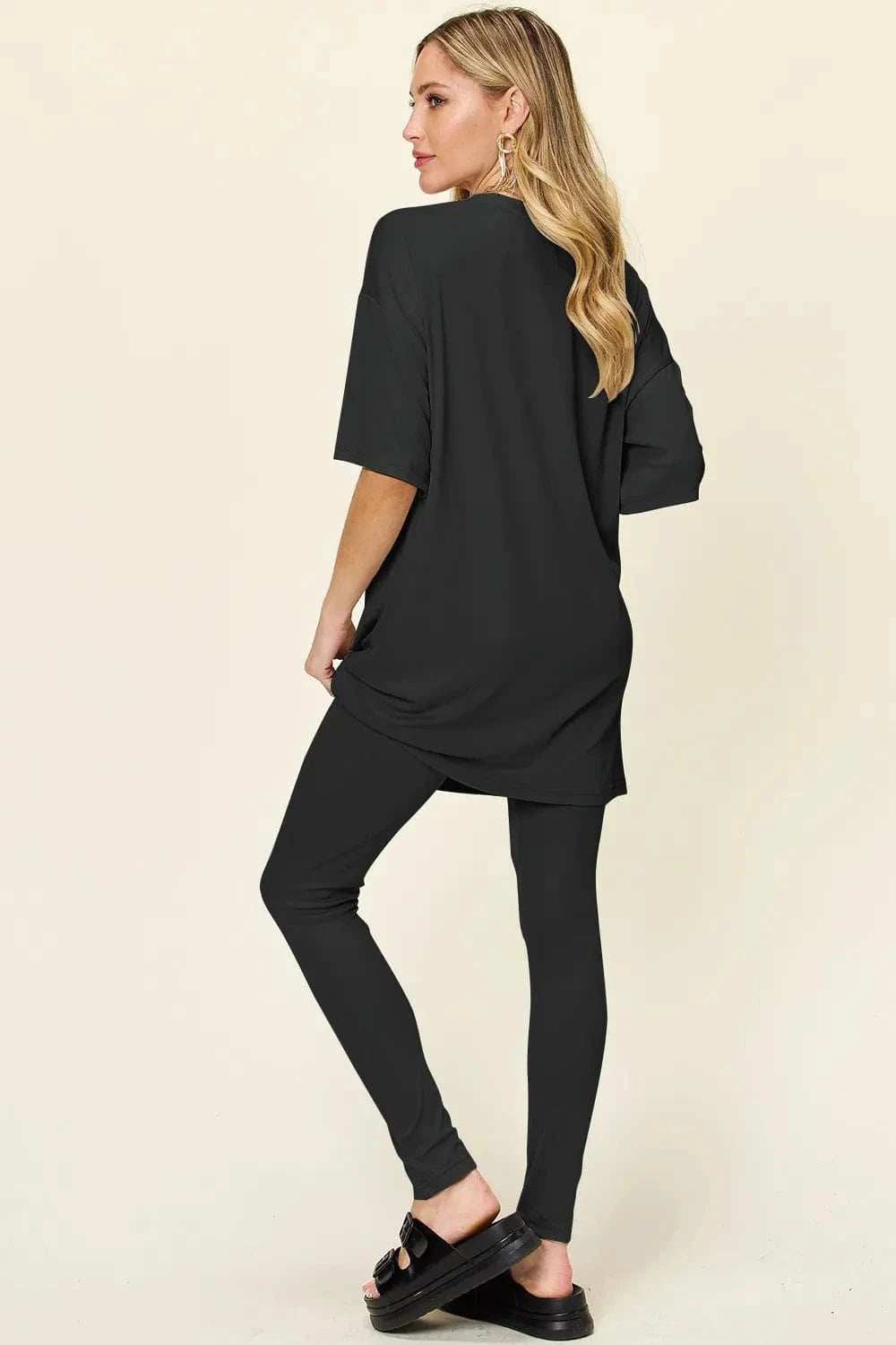 Double Take Full Size Round Neck Dropped Shoulder T-Shirt and Leggings Set - Trendsi - Flyclothing LLC