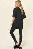 Double Take Full Size Round Neck Dropped Shoulder T-Shirt and Leggings Set - Trendsi
