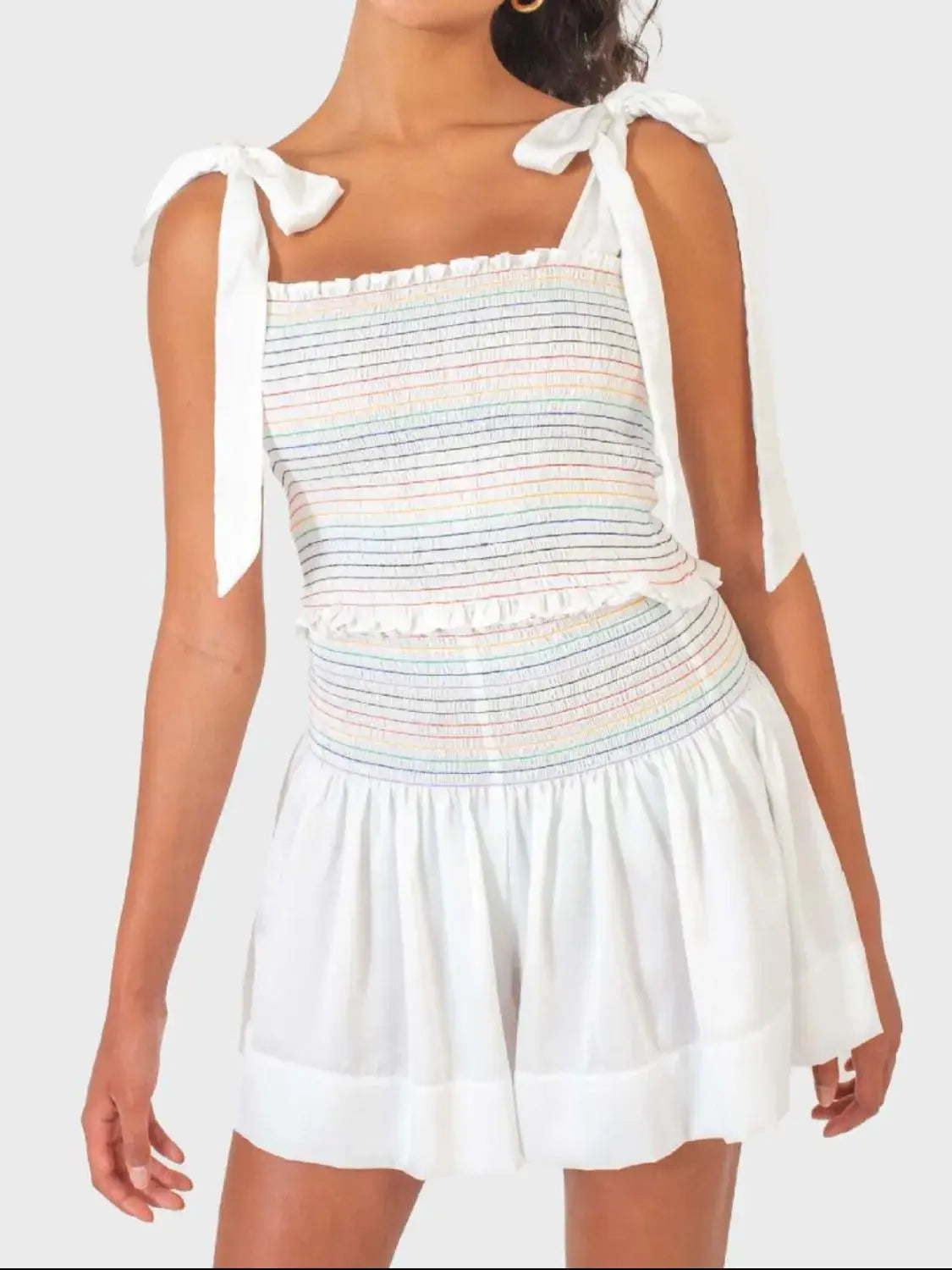 Smocked Tie Shoulder Cami and Shorts Set - Trendsi - Flyclothing LLC