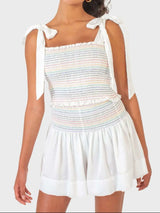 Smocked Tie Shoulder Cami and Shorts Set - Trendsi - Flyclothing LLC