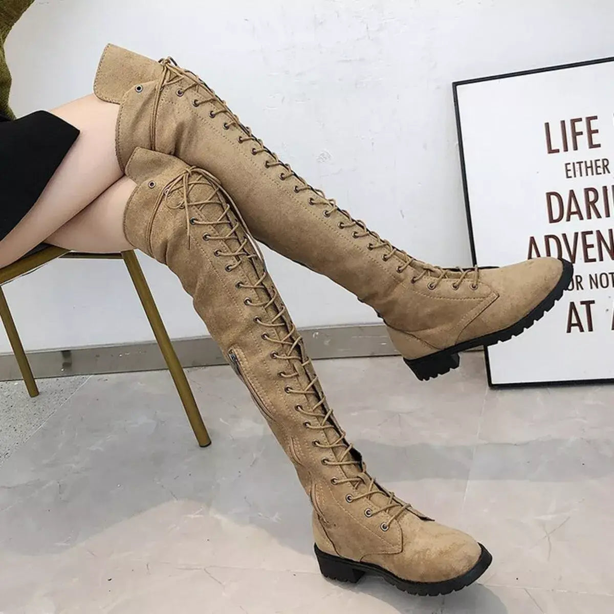 Lace-Up Over-the-Knee Boots - Trendsi - Flyclothing LLC