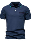 Men's Short Sleeve Collared Neck Striped Polo - Trendsi - Flyclothing LLC