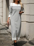 Striped Round Neck Long Sleeve Dress - Trendsi