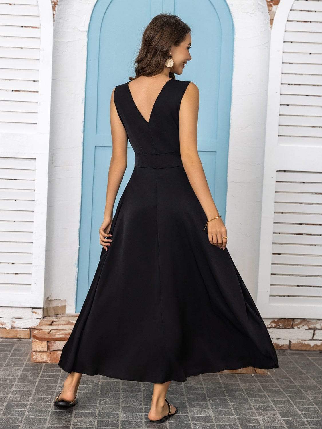 Full Size Slit V-Neck Sleeveless Midi Dress - Trendsi - Flyclothing LLC