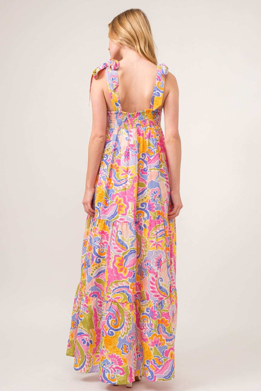 And The Why Full Size Printed Tie Shoulder Tiered Maxi Dress - Trendsi - Flyclothing LLC