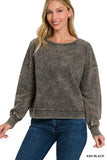 Zenana French Terry Acid Wash Boat Neck Sweatshirt - Trendsi - Flyclothing LLC