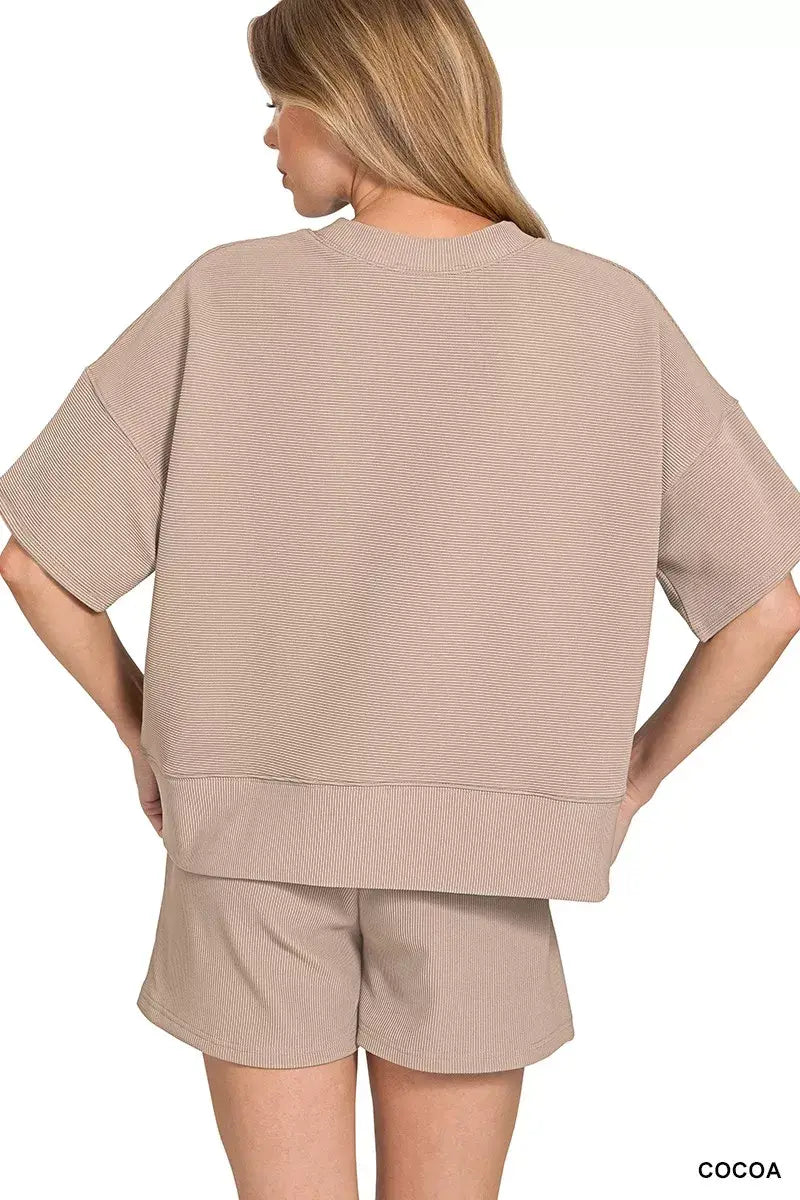 Zenana Ribbed Round Neck Waist Banded Tee & Shorts Set - Trendsi - Flyclothing LLC