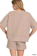 Zenana Ribbed Round Neck Waist Banded Tee & Shorts Set - Trendsi - Flyclothing LLC