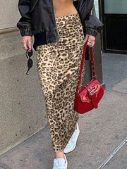 Honey Slit Leopard Midi Skirt - Trendsi