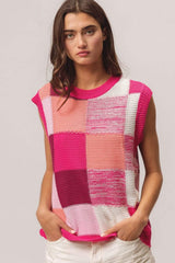 BiBi Color Block Round Neck Sweater Vest - Trendsi - Flyclothing LLC