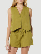 Button Up V-Neck Top and Pocketed Shorts Set - Trendsi - Flyclothing LLC