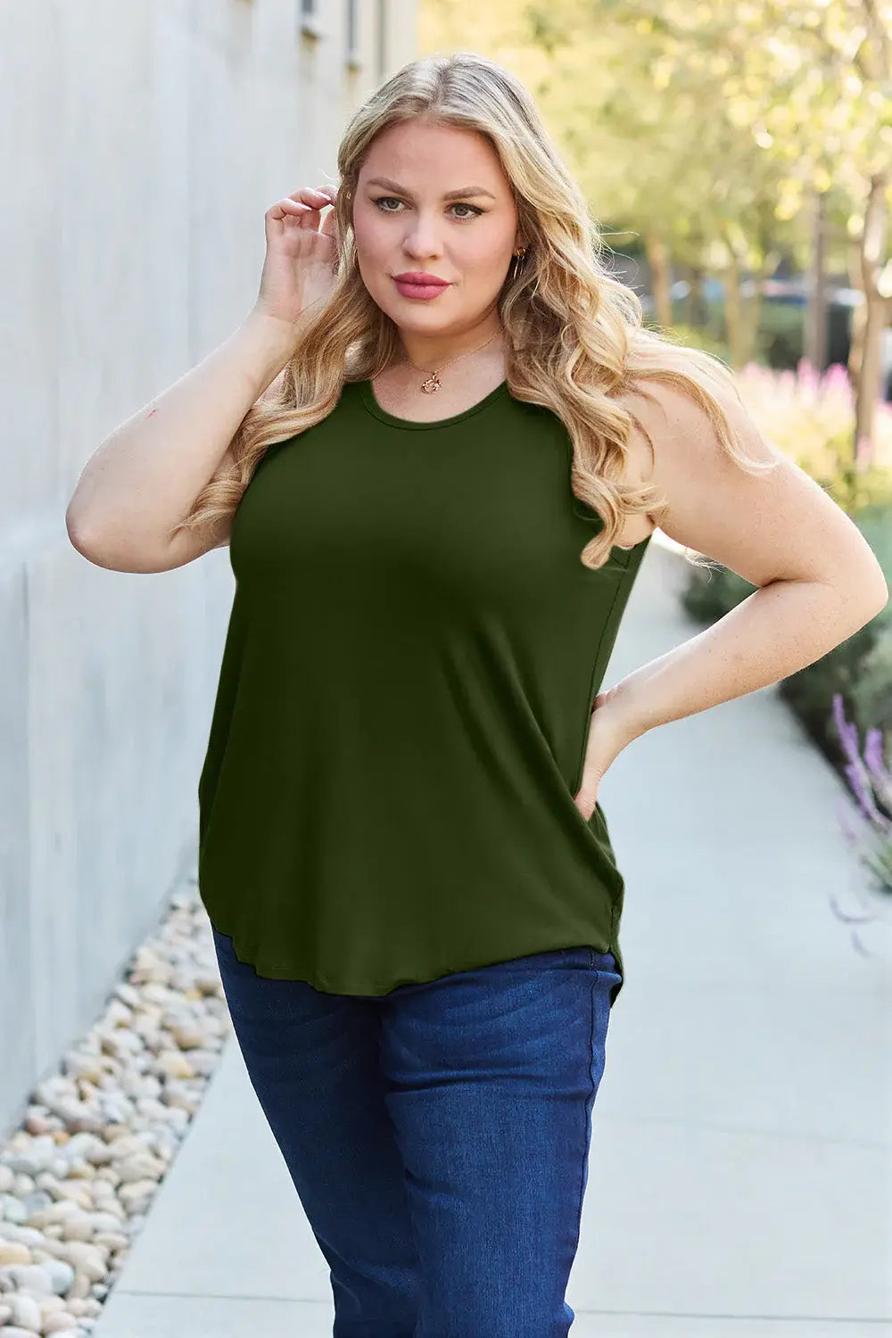 Basic Bae Full Size Round Neck Curved Hem Tank - ShopBasicbae - Flyclothing LLC