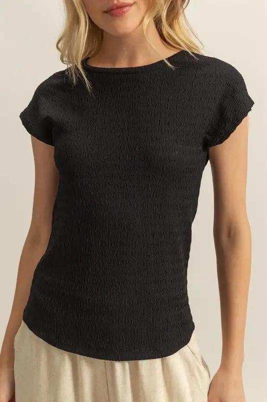 HYFVE Textured Round Neck Cap Sleeve Knit Top - Trendsi - Flyclothing LLC