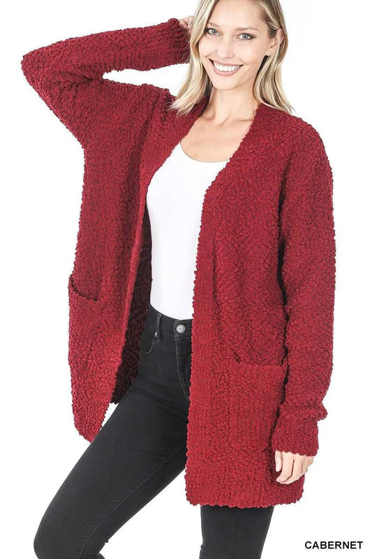 Zenana Long Sleeve Popcorn Sweater Cardigan with Pockets - Trendsi - Flyclothing LLC