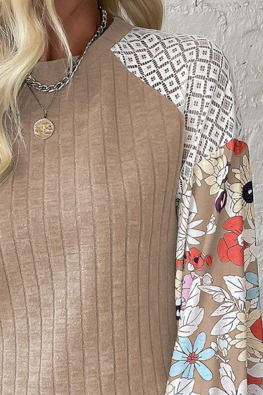 Printed Round Neck Long Sleeve Top - Trendsi - Flyclothing LLC