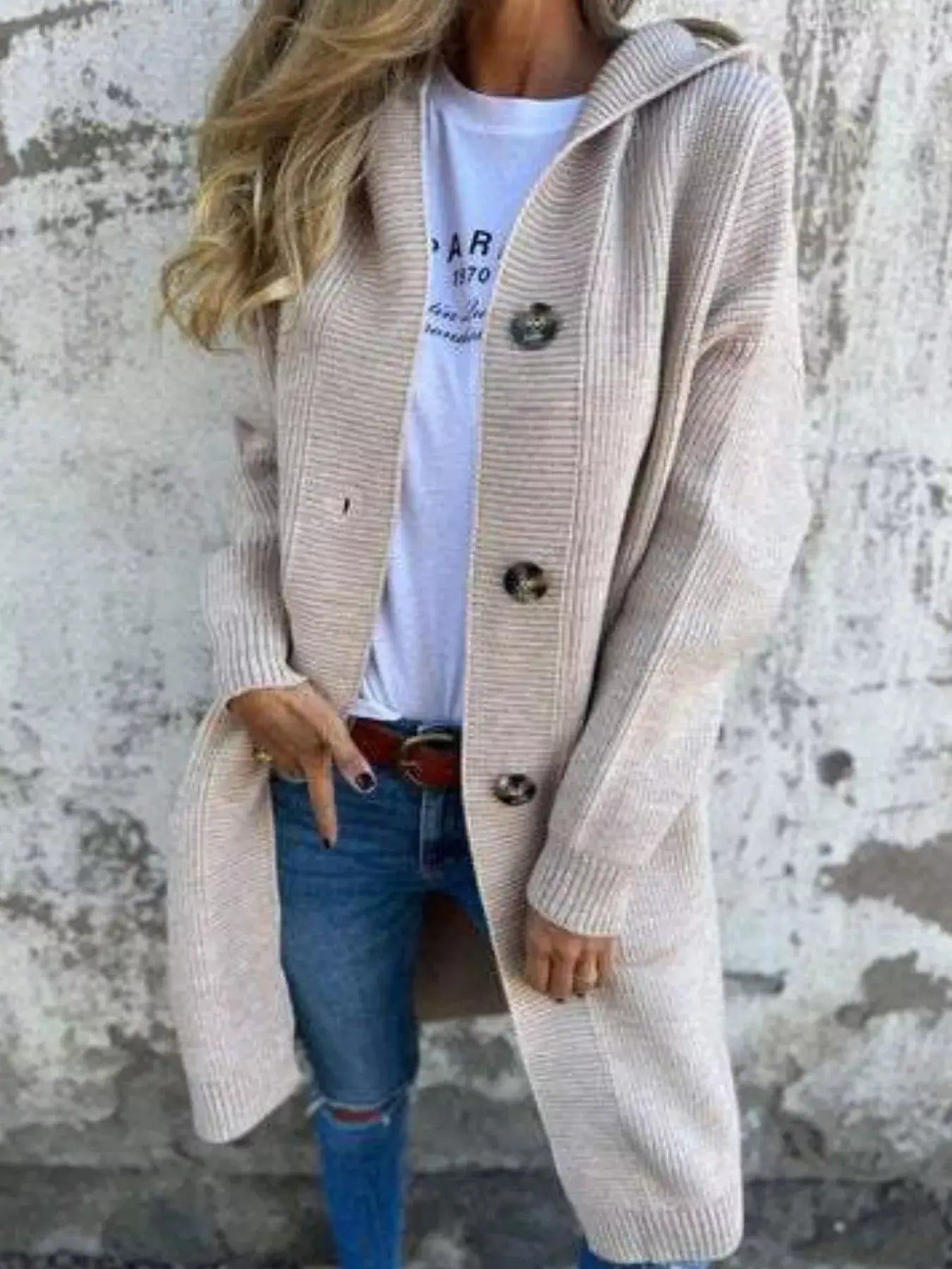 Full Size Button-Down Hooded Cardigan Plus Size - Trendsi - Flyclothing LLC
