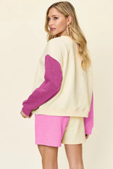 Double Take Full Size Contrast Drop Shoulder Top and Shorts Set - Trendsi - Flyclothing LLC