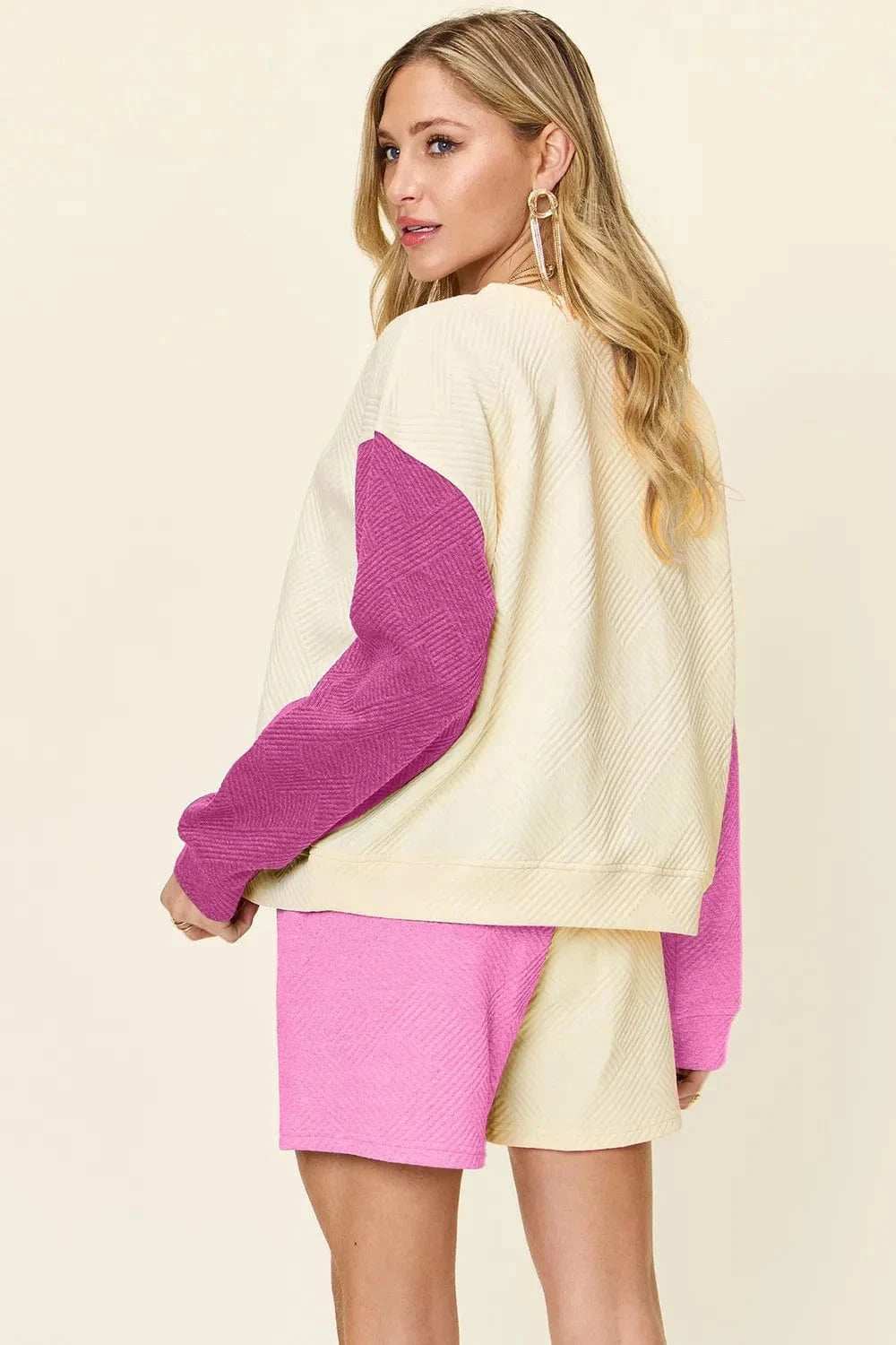 Double Take Full Size Contrast Drop Shoulder Top and Shorts Set - Trendsi - Flyclothing LLC