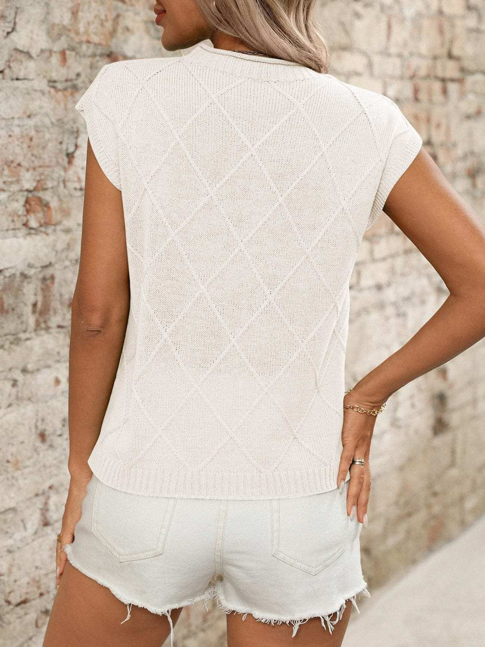 Round Neck Cap Sleeve Knit Top - Trendsi - Flyclothing LLC