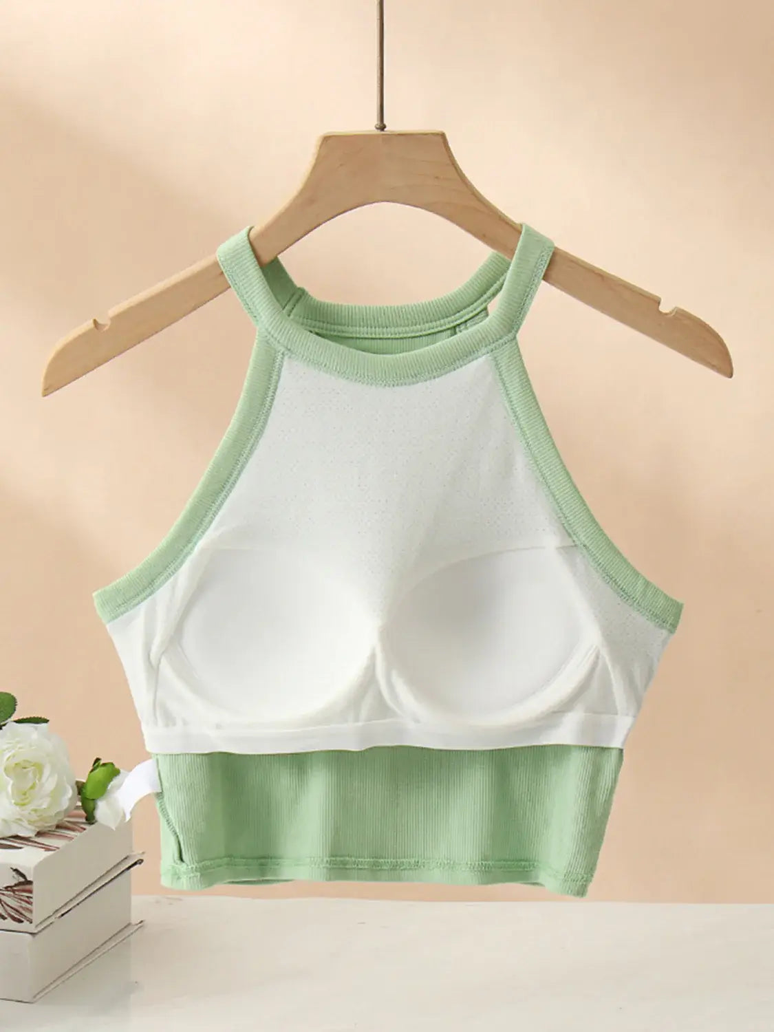 Ribbed Grecian Neck Cropped Tank with Chest Pads - Trendsi - Flyclothing LLC