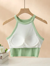 Ribbed Grecian Neck Cropped Tank with Chest Pads - Trendsi - Flyclothing LLC