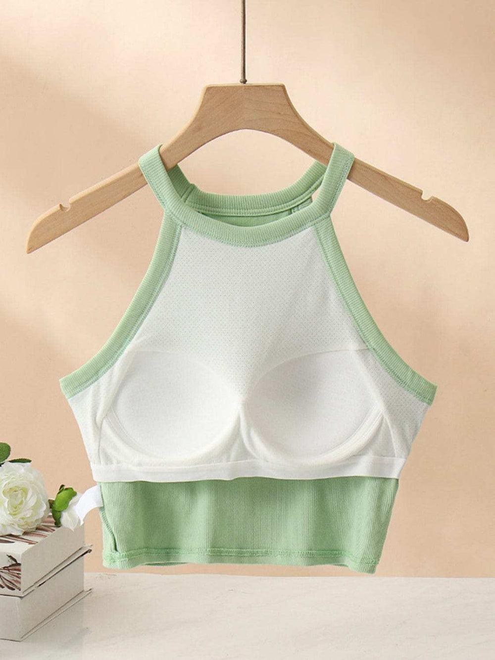 Ribbed Grecian Neck Cropped Tank with Chest Pads - Trendsi - Flyclothing LLC