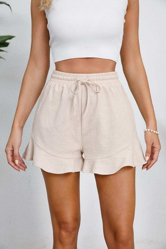 Full Size Drawstring Ruffle Hem Shorts - Trendsi - Flyclothing LLC