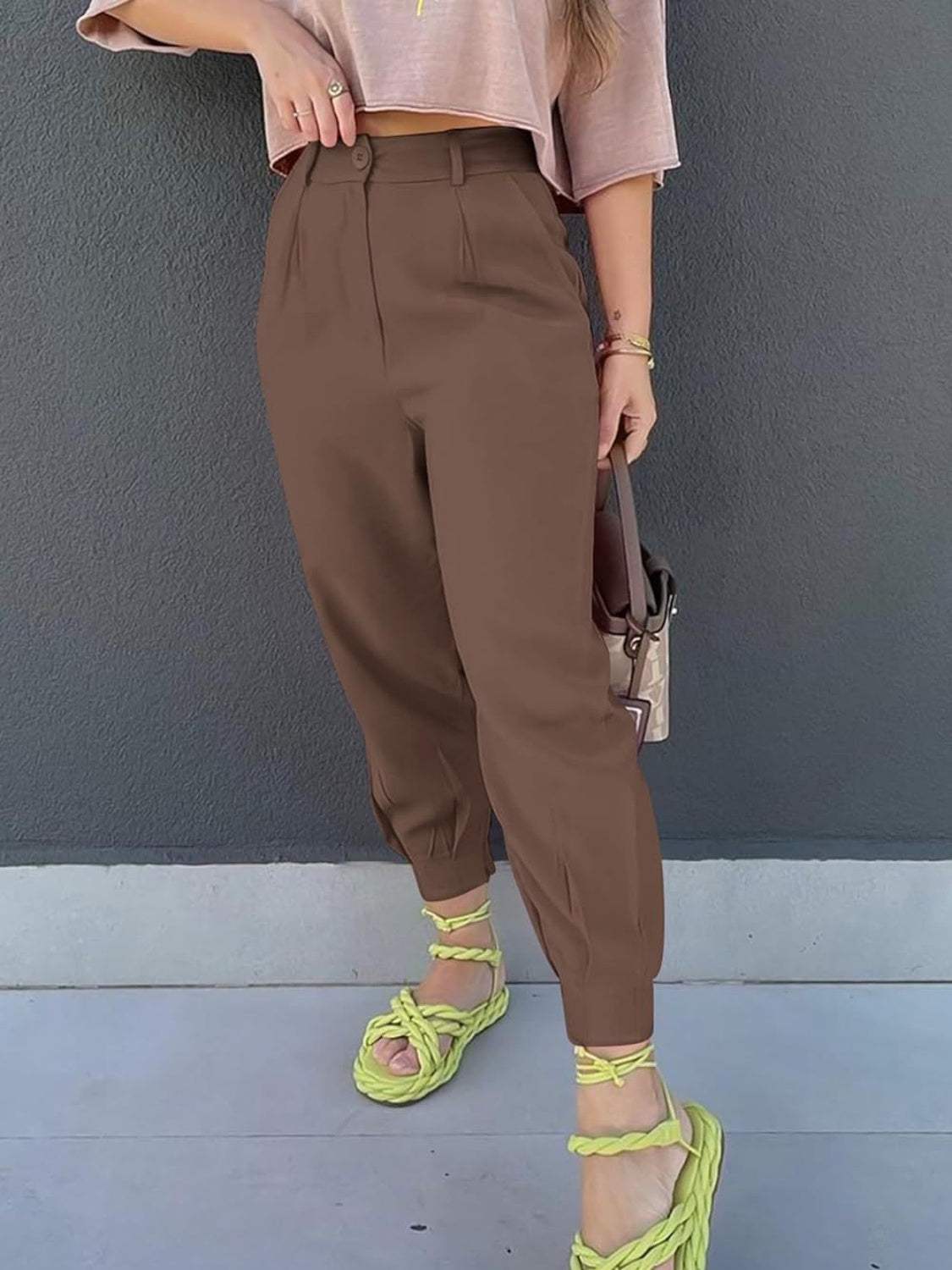 High Waist Cropped Pants - Trendsi - Flyclothing LLC