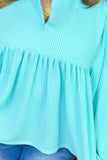 Plus Size Textured Peplum Long Sleeve Blouse - Trendsi - Flyclothing LLC