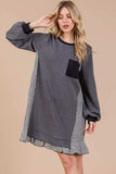 Ces Femme Striped Patchwork Round Neck Terry Sweatshirt Dress - Trendsi - Flyclothing LLC