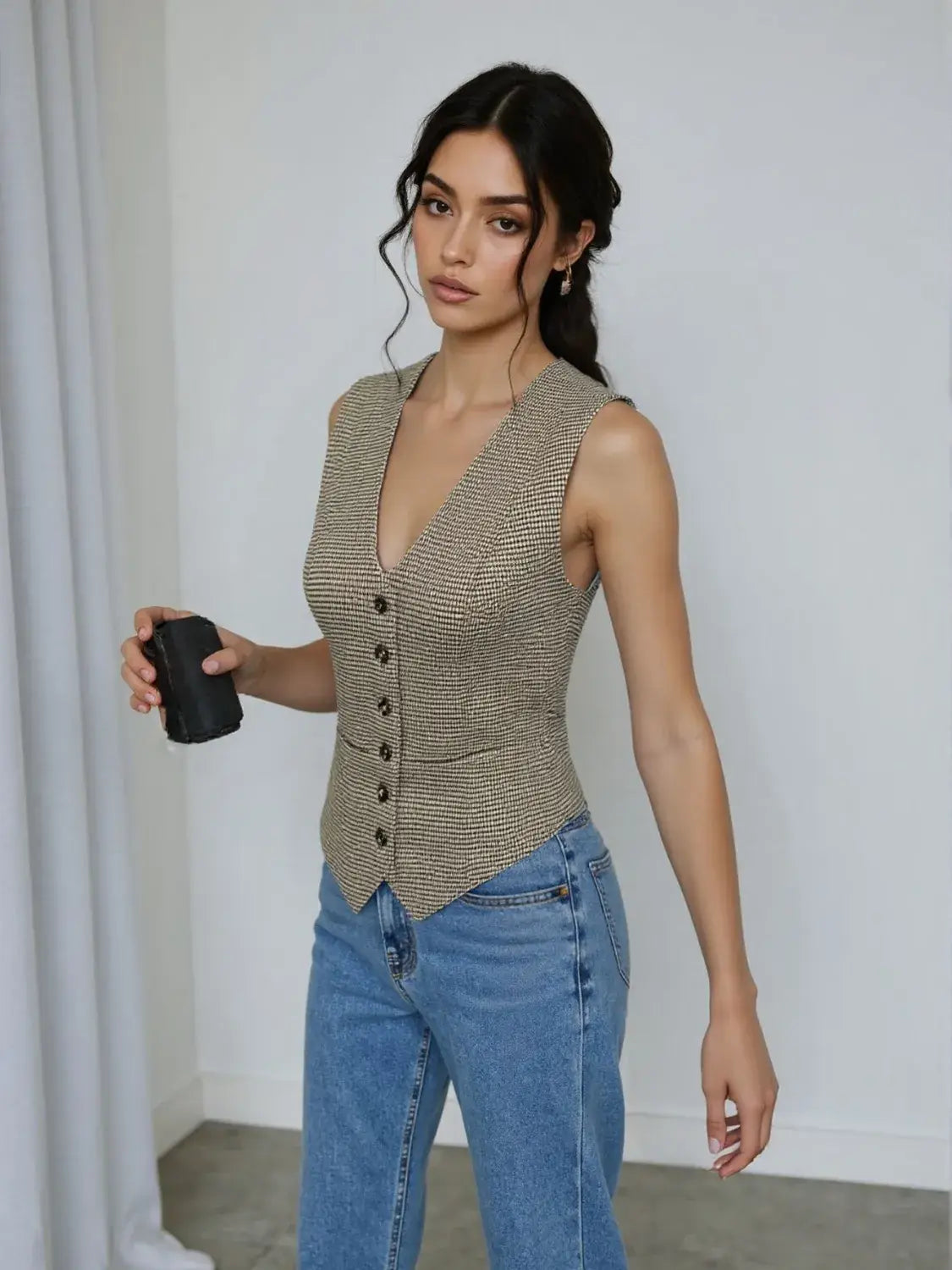 Plaid Button Down Vest - Trendsi - Flyclothing LLC