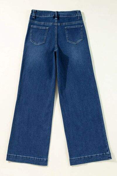 Front Pocket Patch High Waisted Wide Leg Jeans - Trendsi - Flyclothing LLC
