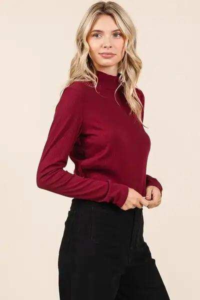 Mittoshop Mock Neck Rib Knit Long Sleeve Crop Top - Trendsi - Flyclothing LLC
