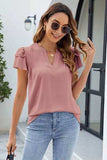 Ruffled Notched Short Sleeve Blouse - Trendsi - Flyclothing LLC