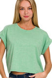 Zenana Rolled Sleeve Crop T-Shirt - Trendsi