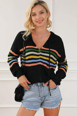 Striped Zip Up Hooded Sweater Cardigan - Trendsi - Flyclothing LLC