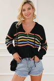 Striped Zip Up Hooded Sweater Cardigan - Trendsi - Flyclothing LLC