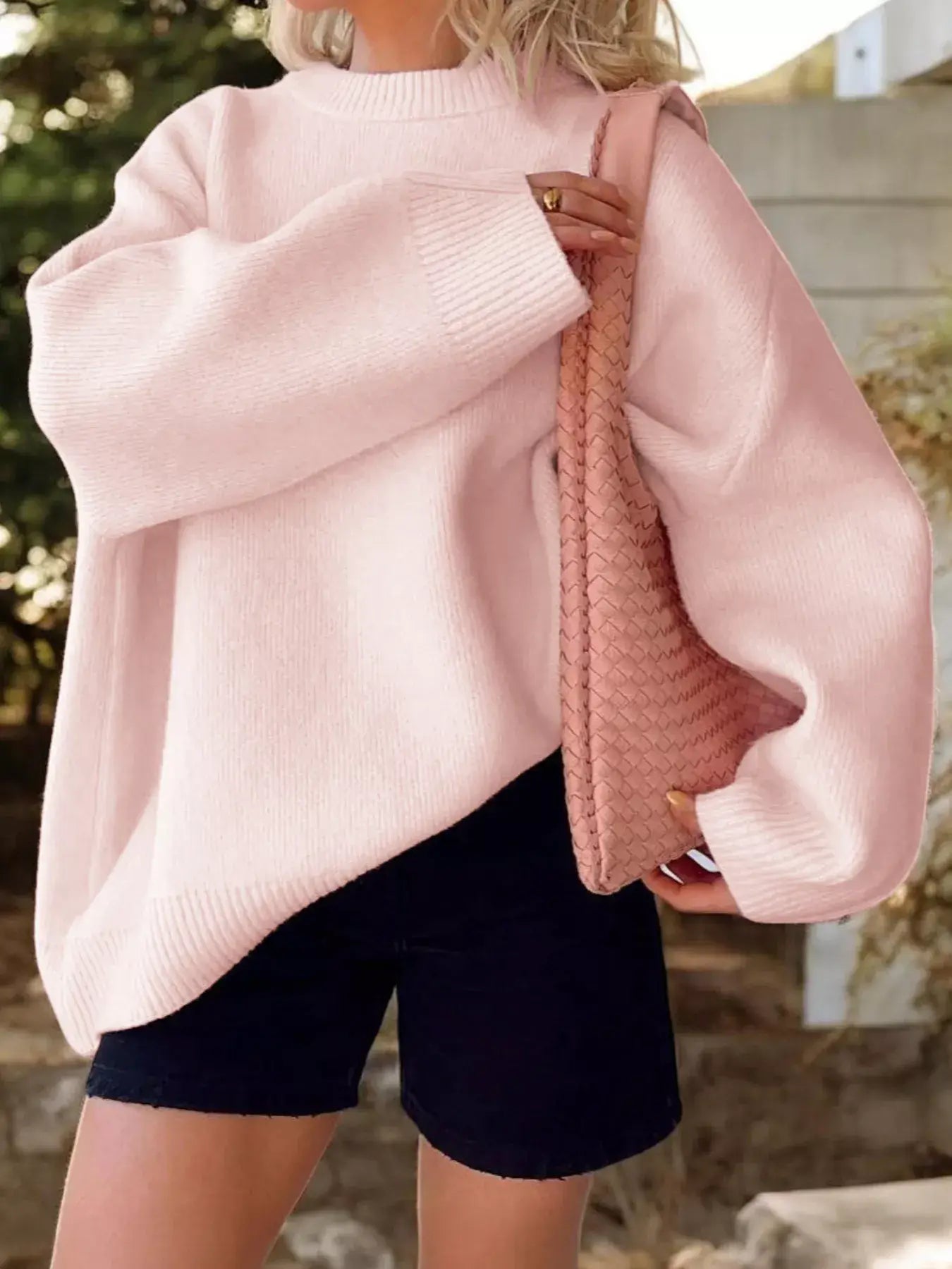 Ribbed Round Neck Dropped Shoulder Sweater - Trendsi - Flyclothing LLC