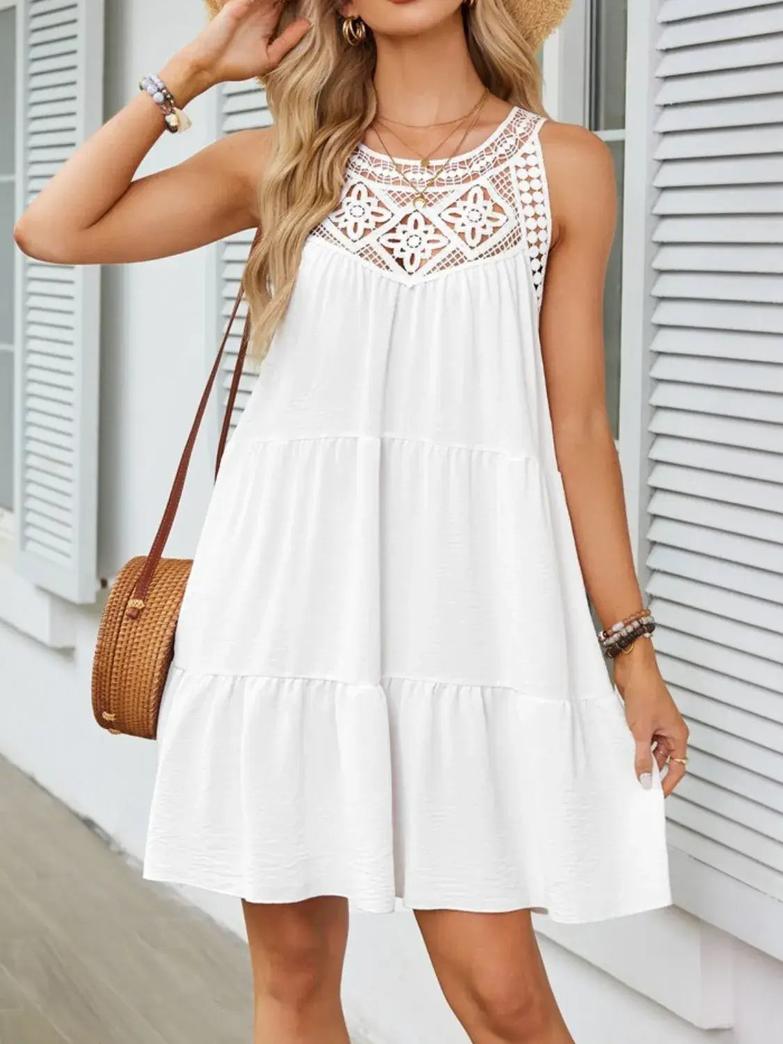 Ruffled Hem Lace Sleeveless Dress - Trendsi - Flyclothing LLC