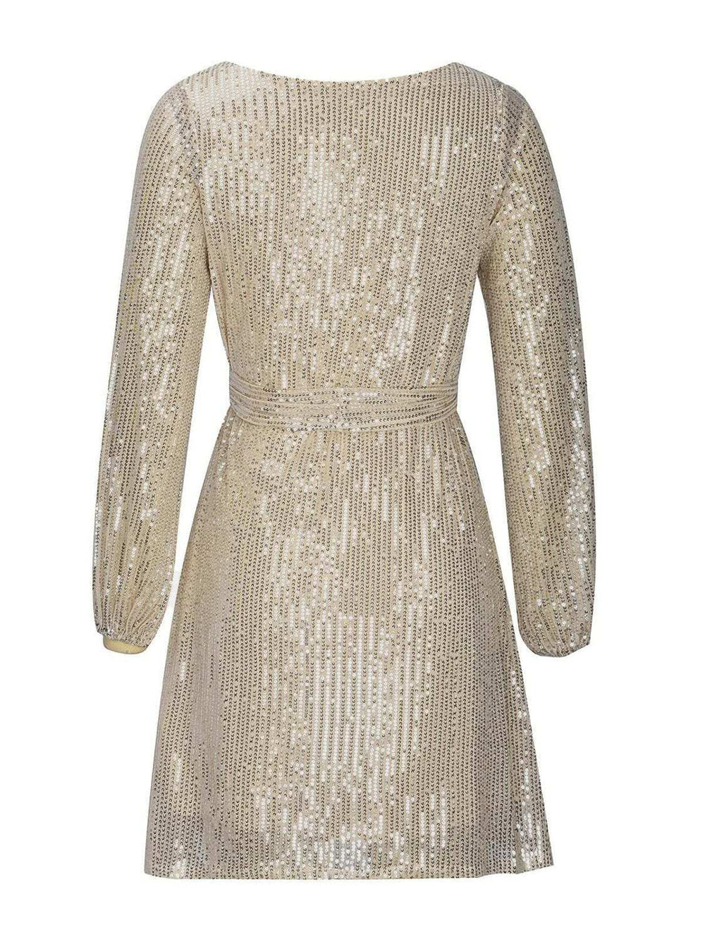 Sequin Tie Waist Long Sleeve Mini Dress - Trendsi - Flyclothing LLC