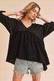 Aemi + Co High-Low Frayed Hem V-Neck Blouse - Trendsi - Flyclothing LLC